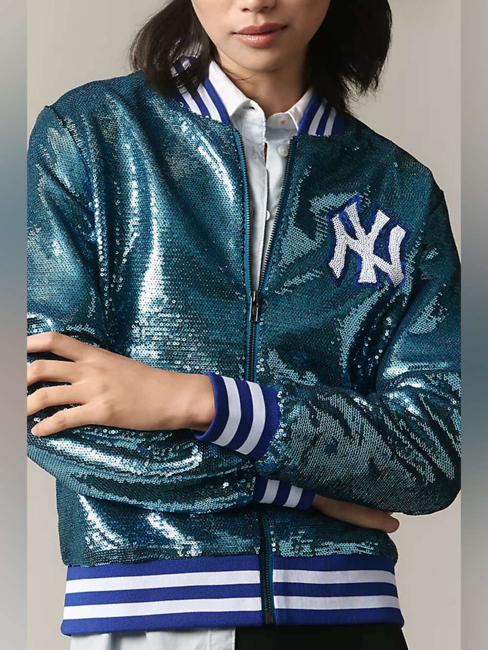 The Wild Collective NY Yankees Sequin Bomber Jacket Size XL - Picture 1 of 7